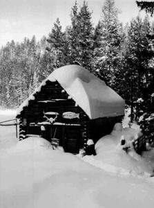 cabin ext winter bw vertical